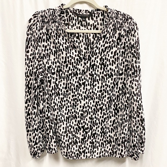 Zac & Rachel Tops - Zac & Rachel Black & White Patterned Half Button Blouse